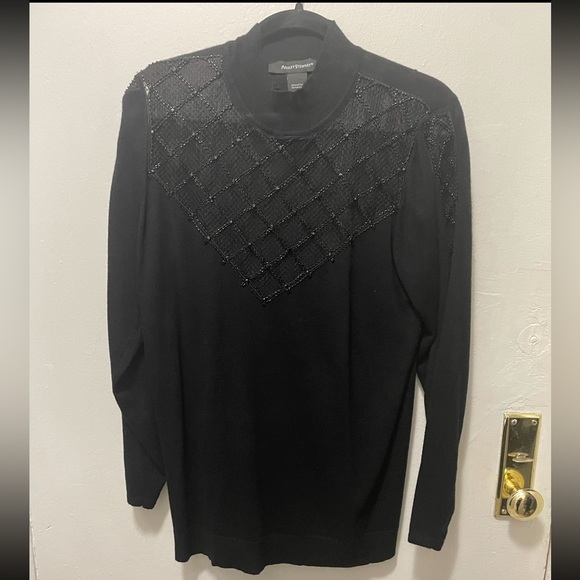 Ashley Stewart Black Crewneck Sweater with Textured Detail - Picture 1 of 5